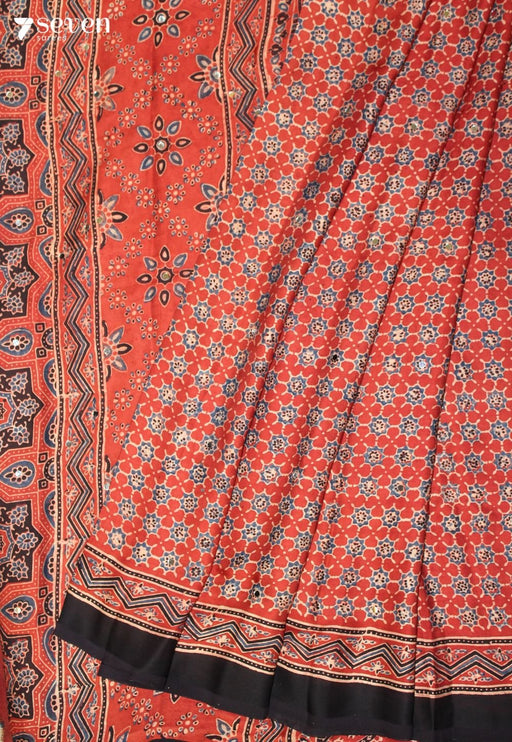Padmalaya Kutch Red Pure Handmade Ajrakh Modal with Handpasted Mirrors