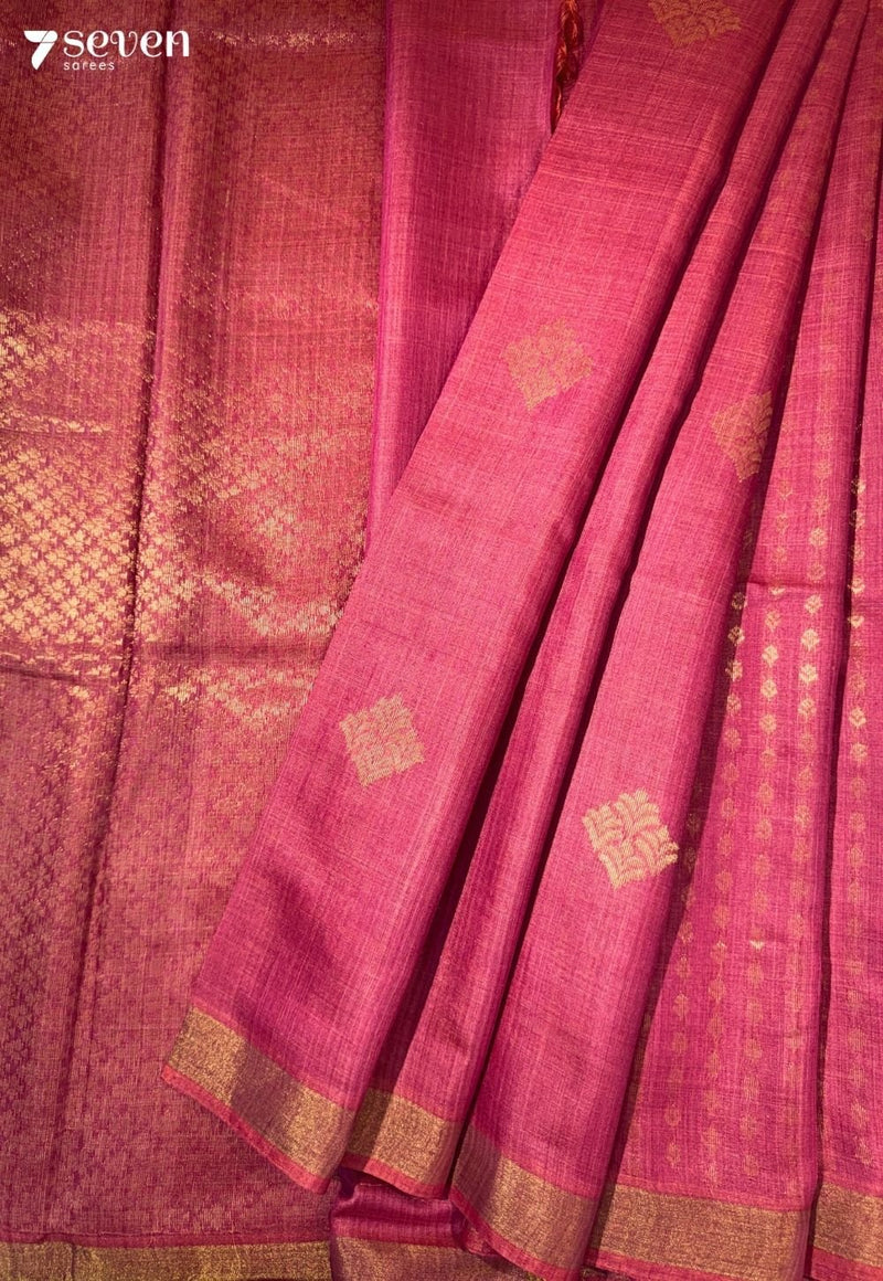 Paisley Chattisgarh Pink Pure Tussar Silk Saree | Silk Mark Certified - Seven Sarees - Saree - Seven Sarees