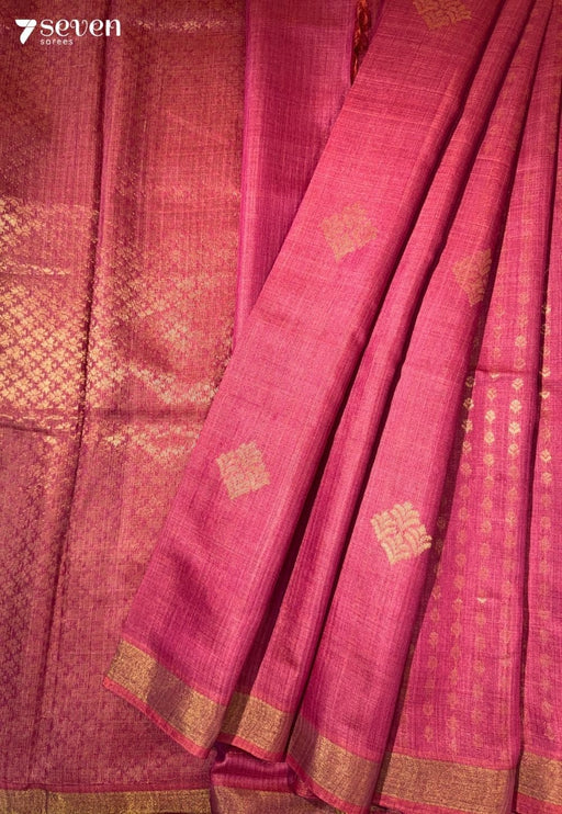 Paisley Chattisgarh Pink Pure Tussar Silk Saree | Silk Mark Certified - Seven Sarees - Saree - Seven Sarees