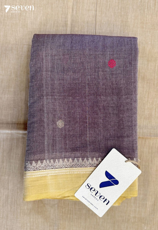 Palash Frost Seven Handloom Grey Bangalore Pure Cotton Saree - Seven Sarees - Saree - Seven Sarees