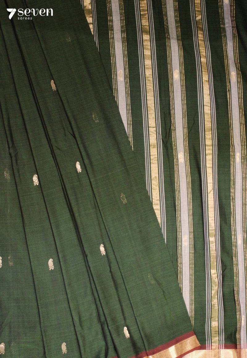 Pallanika Signature Seven Handloom Green Bangalore Pure Cotton Saree - Seven Sarees - Saree - Seven Sarees