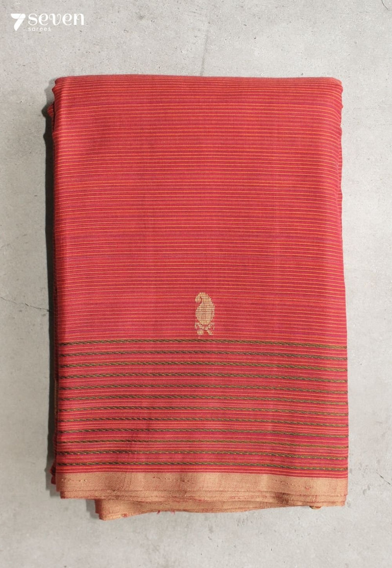 Palosha Signature Seven Handloom Red Bangalore Pure Cotton Saree - Seven Sarees - Saree - Seven Sarees
