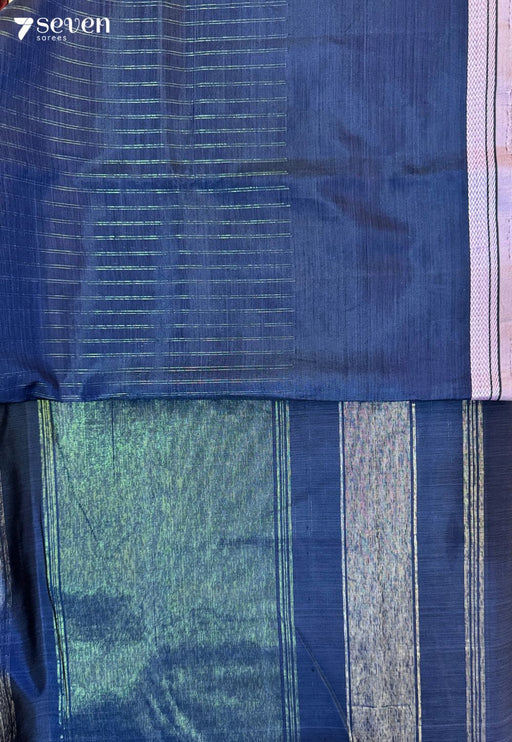 Panai Mist Signature Seven Handloom Navy Blue Bangalore Vegan Silk Saree - Seven Sarees - Saree - Seven Sarees