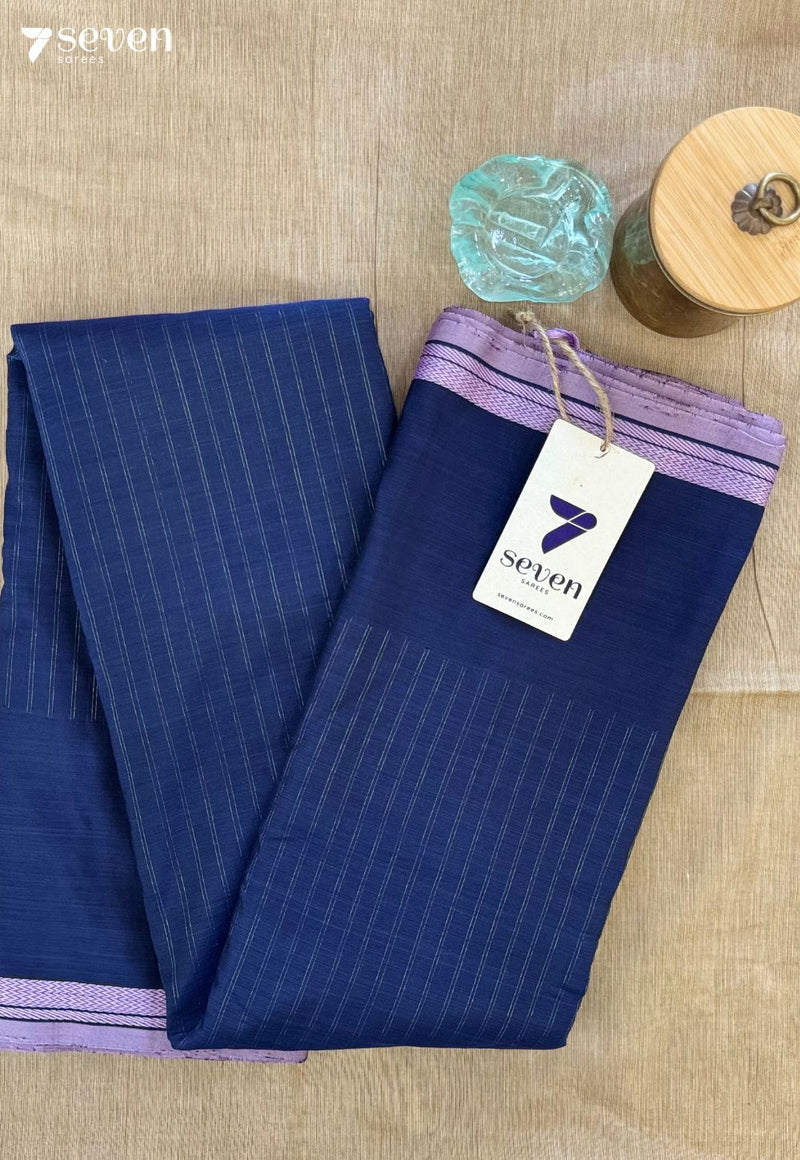 Panai Mist Signature Seven Handloom Navy Blue Bangalore Vegan Silk Saree - Seven Sarees - Saree - Seven Sarees