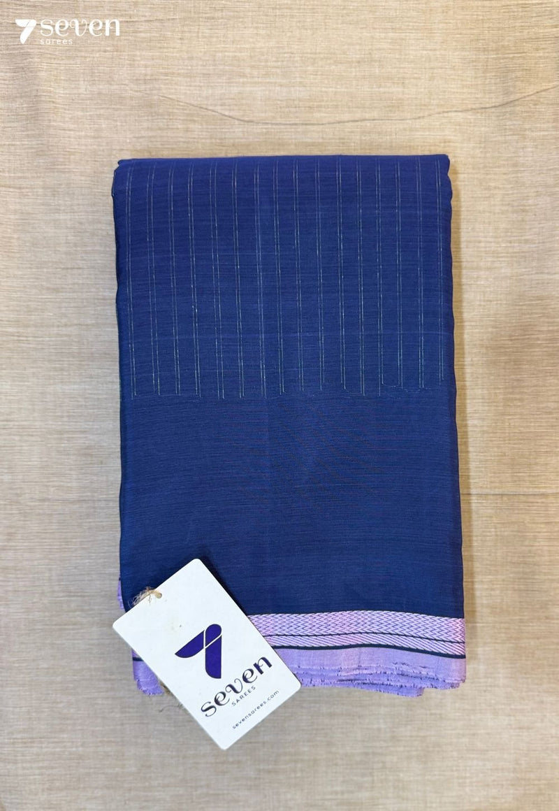 Panai Mist Signature Seven Handloom Navy Blue Bangalore Vegan Silk Saree - Seven Sarees - Saree - Seven Sarees