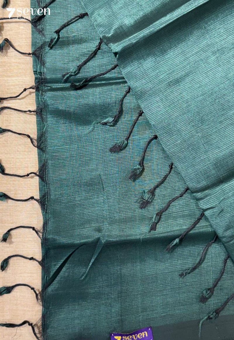 Panna Mangalagiri Handloom Dark Green Vegan Silk Saree - Seven Sarees - Saree - Seven Sarees