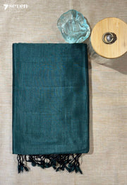 Panna Mangalagiri Handloom Dark Green Vegan Silk Saree - Seven Sarees - Saree - Seven Sarees
