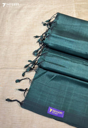 Panna Mangalagiri Handloom Dark Green Vegan Silk Saree - Seven Sarees - Saree - Seven Sarees