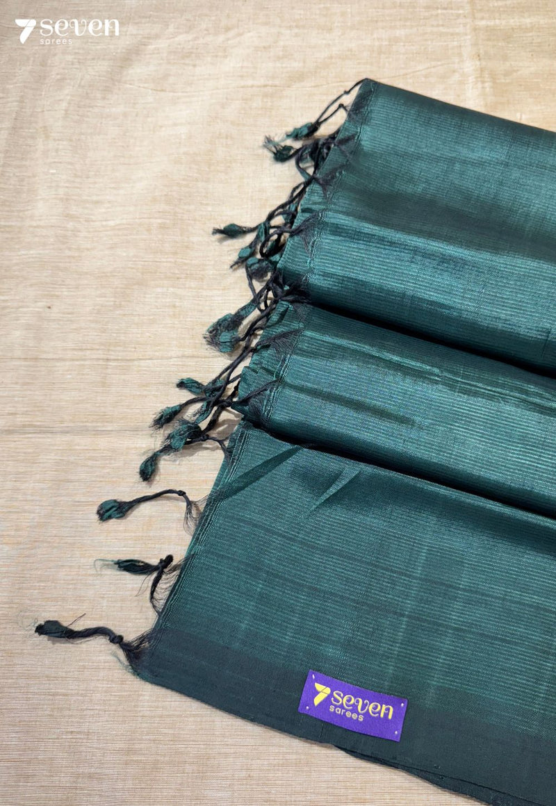 Panna Mangalagiri Handloom Dark Green Vegan Silk Saree - Seven Sarees - Saree - Seven Sarees