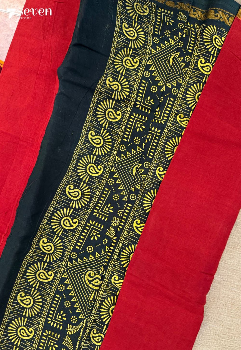Panneer Poo Madurai Red Handmade Pure Cotton Sungudi Saree - Seven Sarees - Saree - Seven Sarees