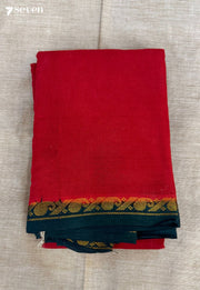 Panneer Poo Madurai Red Handmade Pure Cotton Sungudi Saree - Seven Sarees - Saree - Seven Sarees