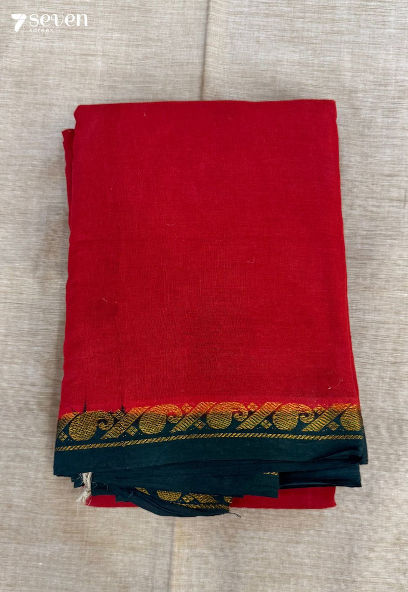 Panneer Poo Madurai Red Handmade Pure Cotton Sungudi Saree - Seven Sarees - Saree - Seven Sarees