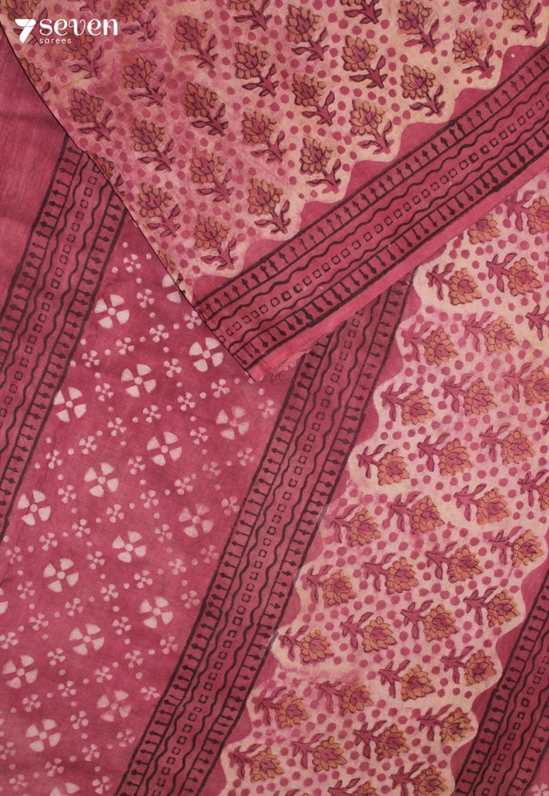 Panvika Jaipur Pink Hand Block Printed Vegetable Dyed 100% Cotton Saree - Seven Sarees - Saree - Seven Sarees
