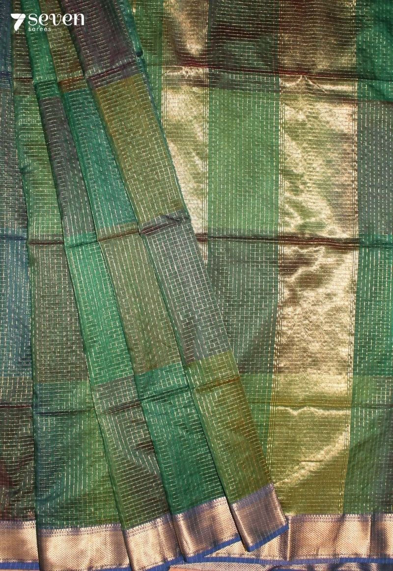 Parivra Maheshwari Handloom Green Silk Cotton Saree - Seven Sarees - Seven Sarees