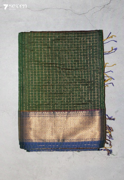 Parivra Maheshwari Handloom Green Silk Cotton Saree - Seven Sarees - Seven Sarees
