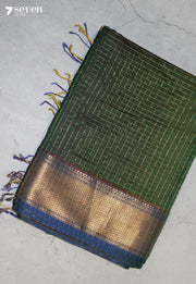 Parivra Maheshwari Handloom Green Silk Cotton Saree - Seven Sarees - Seven Sarees