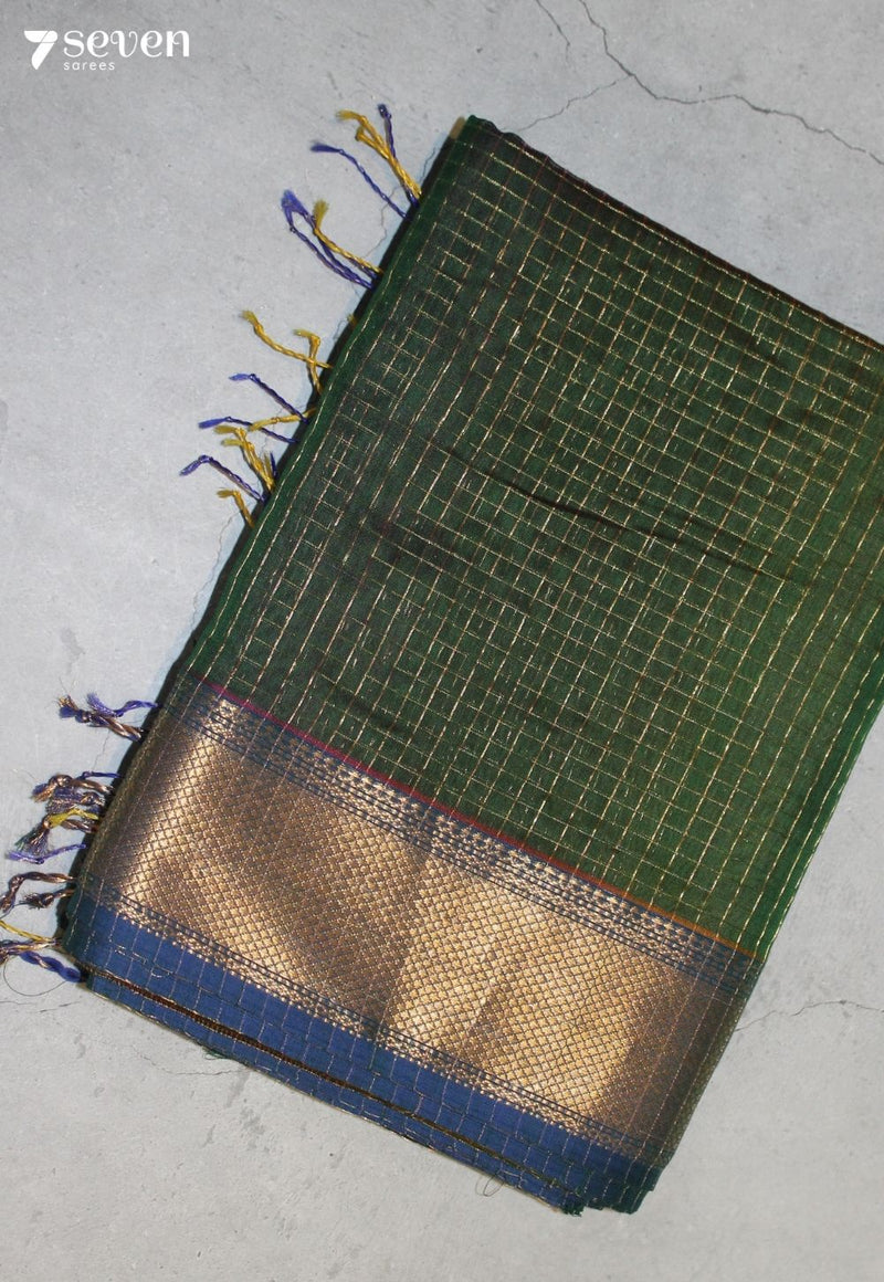 Parivra Maheshwari Handloom Green Silk Cotton Saree - Seven Sarees - Seven Sarees
