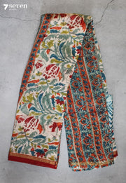 Parmika Jaipur White Hand Block Printed Silk Cotton Saree - Seven Sarees - Saree - Seven Sarees