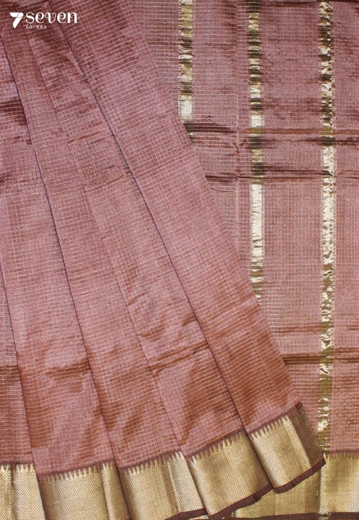 Parnesha Mangalagiri Handloom Pink Silk Cotton Checked Saree - Seven Sarees - Saree - Seven Sarees