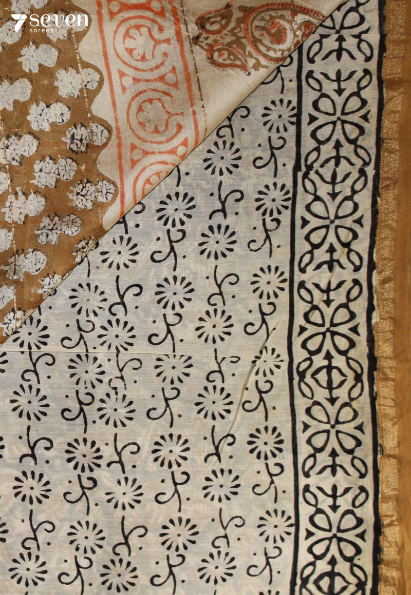Parushi Jaipur Blue Hand Block Printed Silk Cotton Saree - Seven Sarees - Saree - Seven Sarees