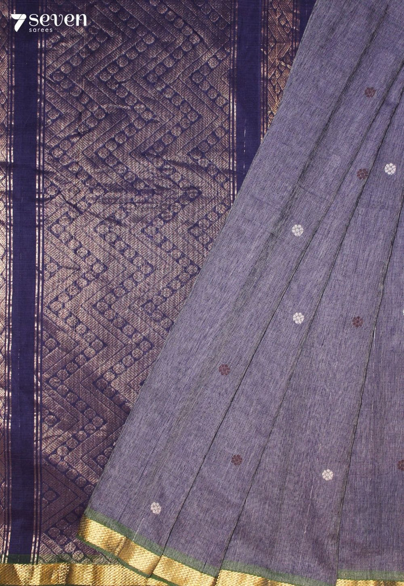 Parvaya Signature Seven Handloom Blue Bangalore Pure Cotton Saree - Seven Sarees - Saree - Seven Sarees