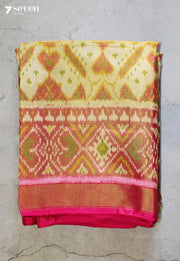 Pashori Patola Handloom Single Ikkat Pink Pure Silk Saree (All Over Tissue) - Seven Sarees - Saree - Seven Sarees
