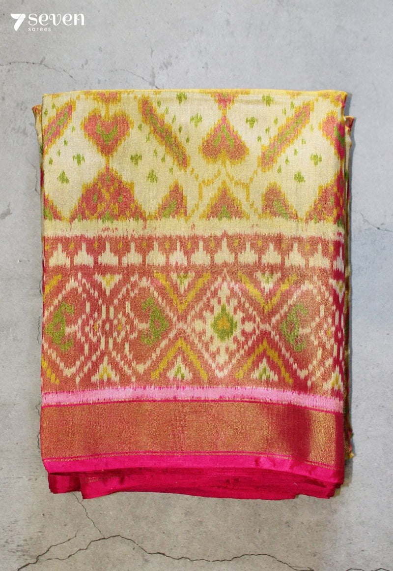 Pashori Patola Handloom Single Ikkat Pink Pure Silk Saree (All Over Tissue) - Seven Sarees - Saree - Seven Sarees