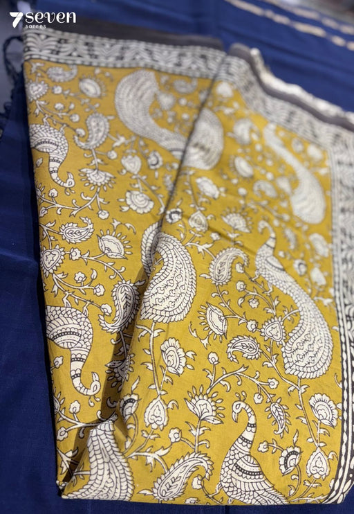 Pasture Pages Jaipur Yellow Handblock 100% Cotton Saree - Seven Sarees - Saree - Seven Sarees