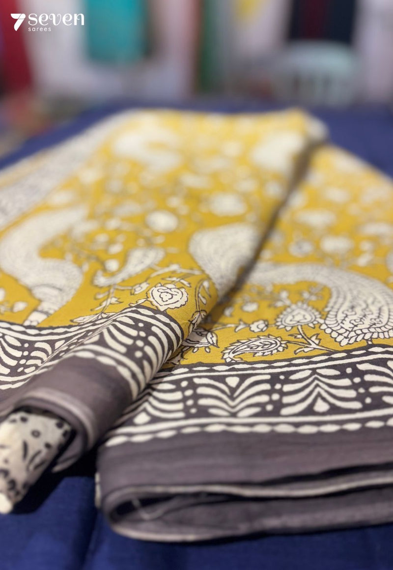 Pasture Pages Jaipur Yellow Handblock 100% Cotton Saree - Seven Sarees - Saree - Seven Sarees