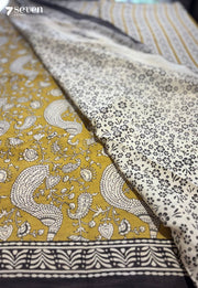 Pasture Pages Jaipur Yellow Handblock 100% Cotton Saree - Seven Sarees - Saree - Seven Sarees