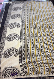 Pasture Pages Jaipur Yellow Handblock 100% Cotton Saree - Seven Sarees - Saree - Seven Sarees