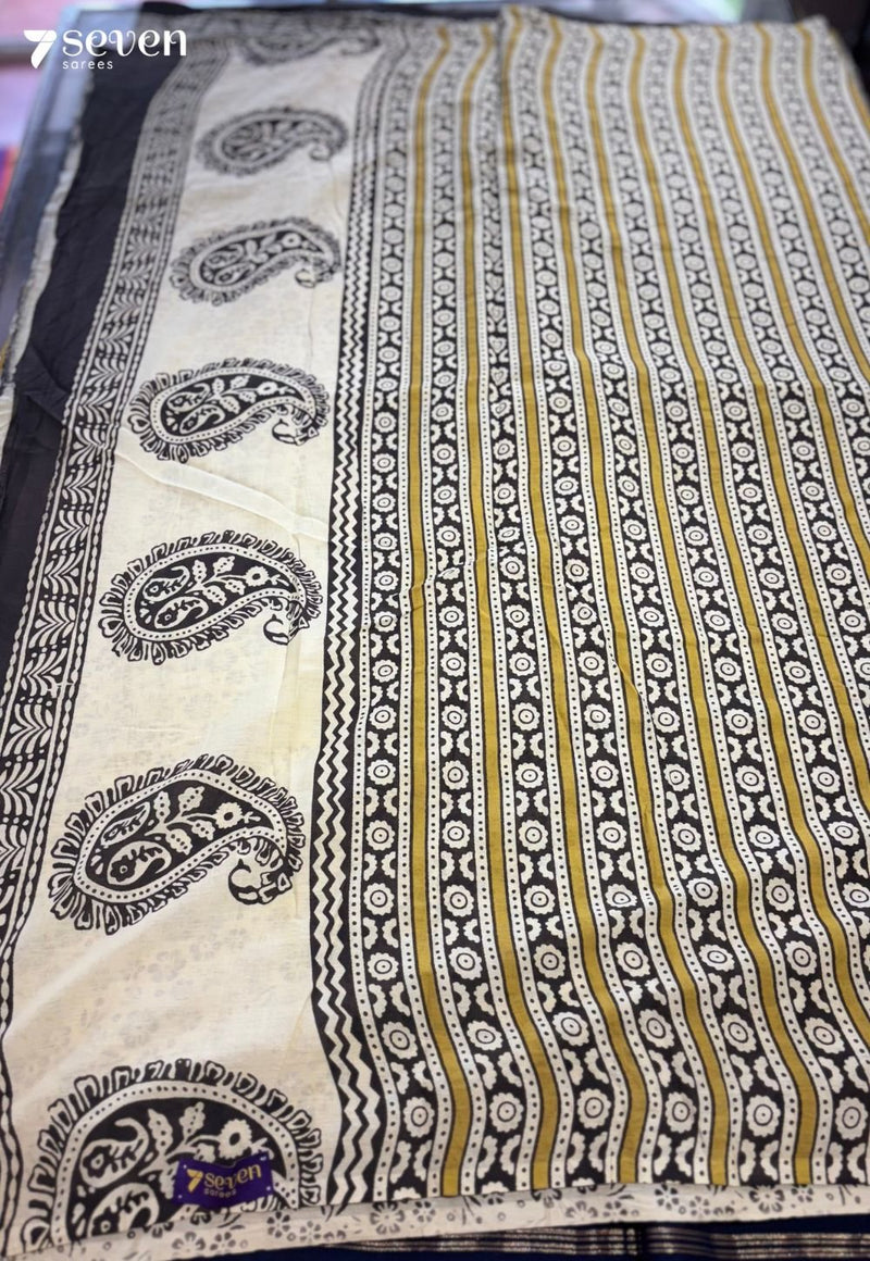 Pasture Pages Jaipur Yellow Handblock 100% Cotton Saree - Seven Sarees - Saree - Seven Sarees