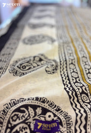 Pasture Pages Jaipur Yellow Handblock 100% Cotton Saree - Seven Sarees - Saree - Seven Sarees