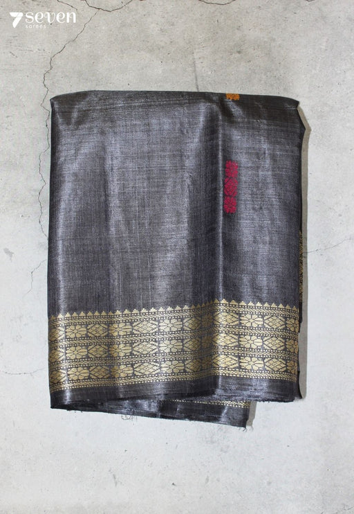Pavari Handloom Grey Pure Tussar Silk(Kosa) Saree| Silk Mark Certified - Seven Sarees - Saree - Seven Sarees