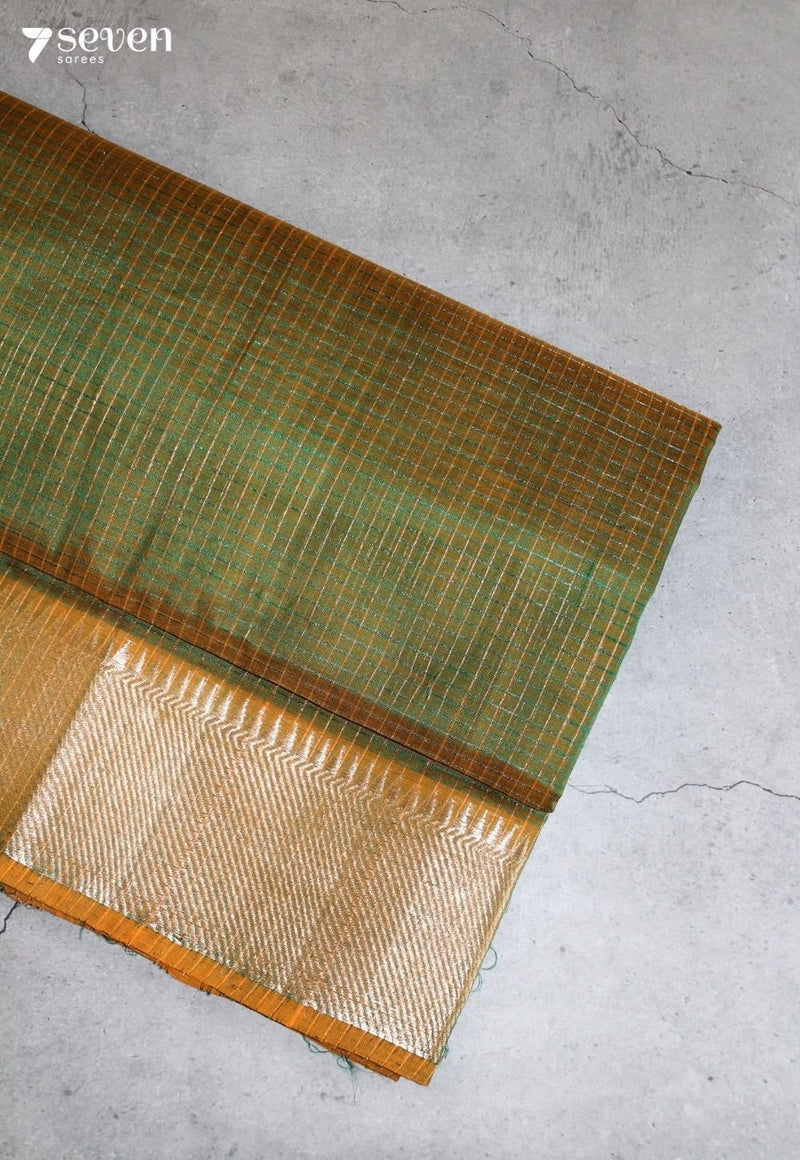 Pavrini Mangalagiri Handloom Green Silk Cotton Checked Saree - Seven Sarees - Saree - Seven Sarees