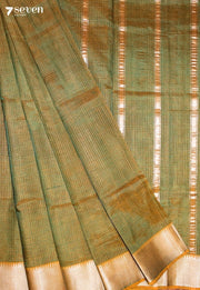 Pavrini Mangalagiri Handloom Green Silk Cotton Checked Saree - Seven Sarees - Saree - Seven Sarees