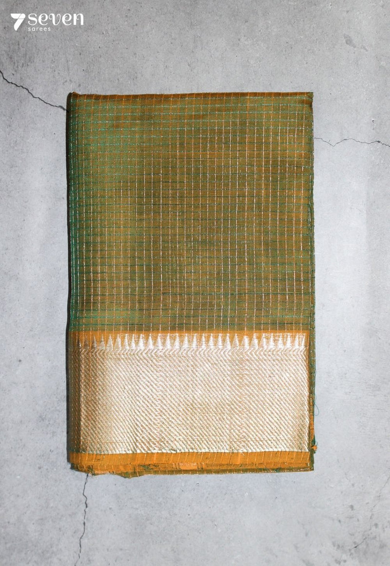 Pavrini Mangalagiri Handloom Green Silk Cotton Checked Saree - Seven Sarees - Saree - Seven Sarees