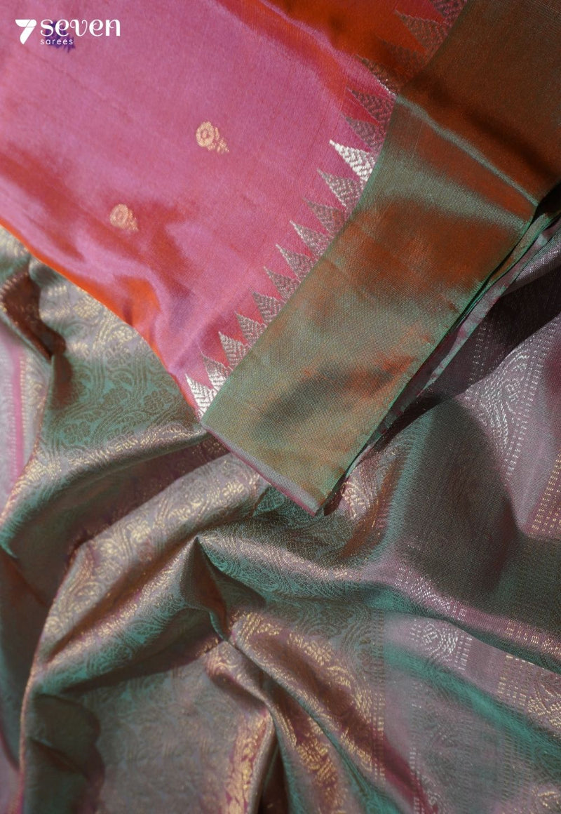 Peach Love Signature Seven Handloom Pink Bangalore Pure Silk Saree|Silk Mark Certified - Seven Sarees - Saree - Seven Sarees