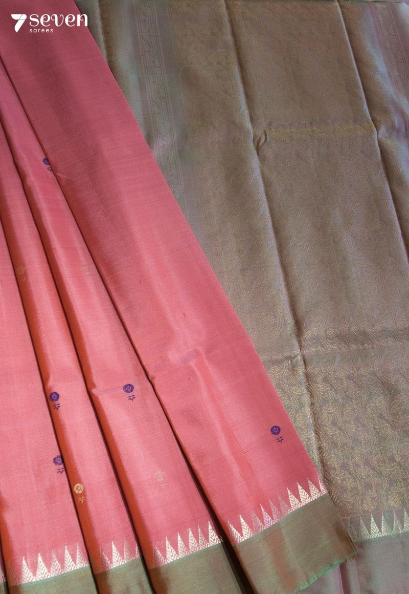 Peach Love Signature Seven Handloom Pink Bangalore Pure Silk Saree|Silk Mark Certified - Seven Sarees - Saree - Seven Sarees