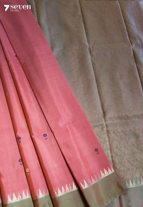 Peach Love Signature Seven Handloom Pink Bangalore Pure Silk Saree|Silk Mark Certified - Seven Sarees - Saree - Seven Sarees