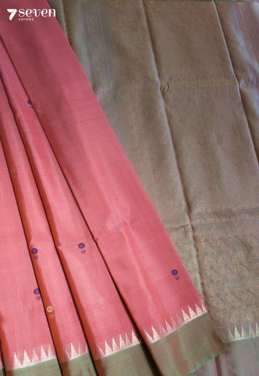 Peach Love Signature Seven Handloom Pink Bangalore Pure Silk Saree|Silk Mark Certified - Seven Sarees - Saree - Seven Sarees