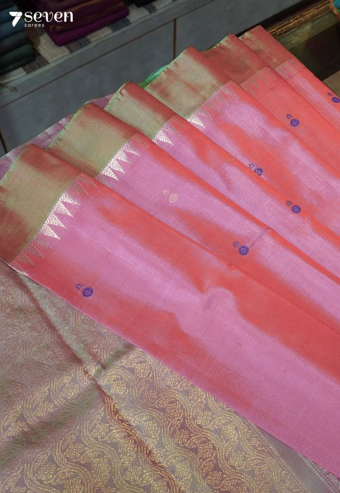 Peach Love Signature Seven Handloom Pink Bangalore Pure Silk Saree|Silk Mark Certified - Seven Sarees - Saree - Seven Sarees