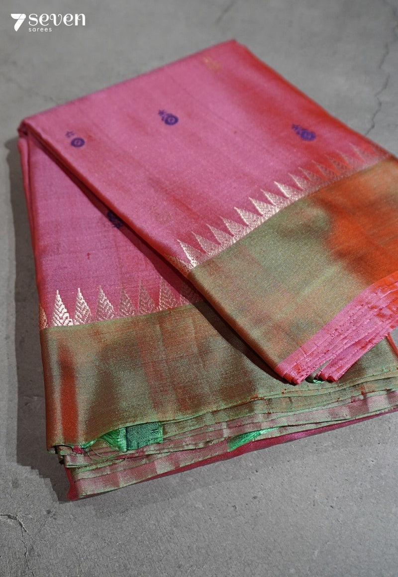 Peach Love Signature Seven Handloom Pink Bangalore Pure Silk Saree|Silk Mark Certified - Seven Sarees - Saree - Seven Sarees