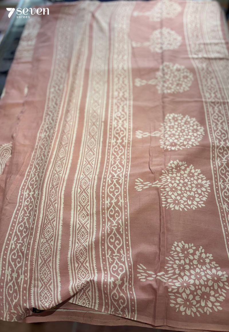 Peach Tree Post Jaipur Pink Handblock 100% Cotton Saree - Seven Sarees - Saree - Seven Sarees