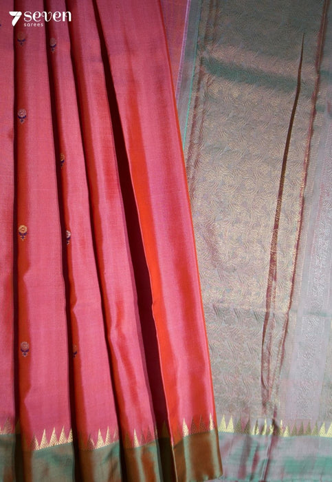 Pear Static Signature Seven Handloom Pink Bangalore Pure Silk Saree|Silk Mark Certified - Seven Sarees - Saree - Seven Sarees