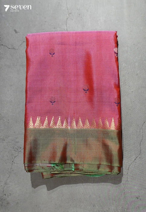 Pear Static Signature Seven Handloom Pink Bangalore Pure Silk Saree|Silk Mark Certified - Seven Sarees - Saree - Seven Sarees