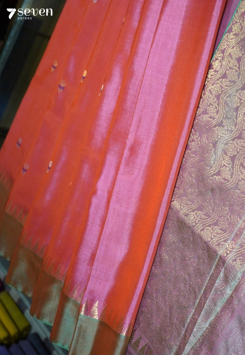 Pear Static Signature Seven Handloom Pink Bangalore Pure Silk Saree|Silk Mark Certified - Seven Sarees - Saree - Seven Sarees