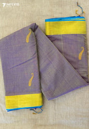 Petal Dusk Signature Seven Handloom Grey Bangalore Pure Cotton Saree - Seven Sarees - Saree - Seven Sarees