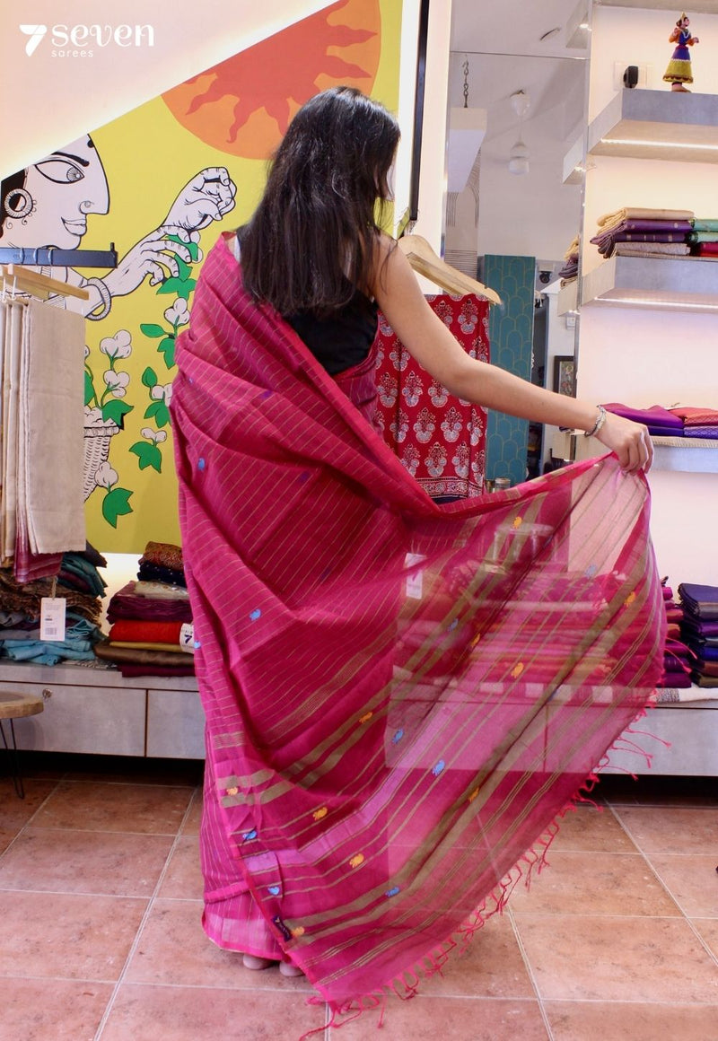Petal sage Signature Seven Handloom Red Bangalore Pure Cotton Saree - Seven Sarees - Saree - Seven Sarees