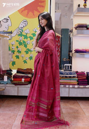 Petal sage Signature Seven Handloom Red Bangalore Pure Cotton Saree - Seven Sarees - Saree - Seven Sarees